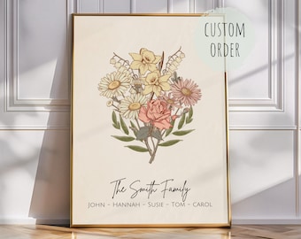 Birth flower Family Bouquet, Gift for Mom, Custom Birth Month Flower, Personalized Birth Flower Bouquet, Family Bouquet, Digital Download
