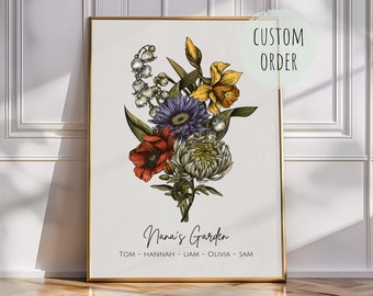 Custom Grandma Birth Flower Bouquet, Birth Flower Gift for Grandma, Grandma's Garden, Personal Birth Flower, BirthMonth Flower, Digital File