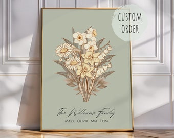 Sage Green Birth Month Flower, Personal Birth Flower, Birthflower Gift for Mom, Birth Flower Bouquet, Family Bouquet, Digital Download