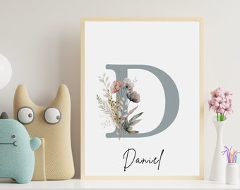 Baby Name Sign, Newborn Name Sign, Crib Sign, Custom Wildflower Print, Floral Name Letters, Custom Letter Name, Nursery Name Sign