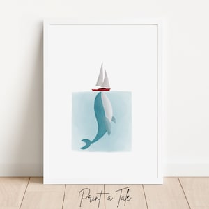 Whale Art, Whale Print, Whale and Sailboat, Ocean Nursery Decor, Ocean Theme Nursery, Kids Room Decor, Boy Room Decor