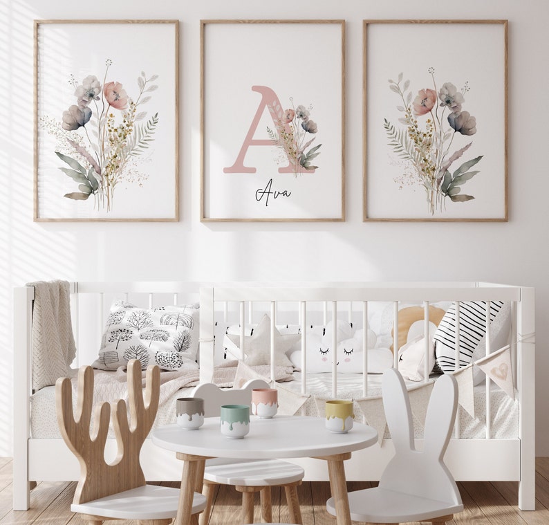 Custom Wildflower Print Set, Floral Name Letters, Baby Name Sign ...