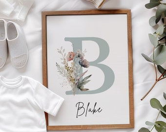 Baby Name Sign, Newborn Name Sign, Crib Sign, Custom Wildflower Print, Floral Name Letters, Custom Letter Name, Nursery Name Sign