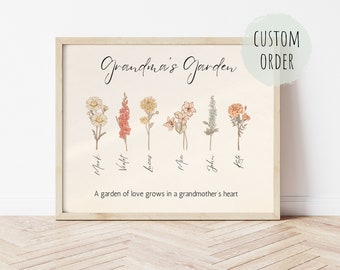 Birth Flower Grandma Print, Birth Flower Gift for Grandma, Grandma's Garden, Personal Birth Flower, BirthMonth Flower, Digital Download