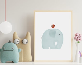 Elephant Nursery Print, Elephant Wall Art, Elephant Nursery Decor, Neutral Nursery Wall Art, Kids Room Decor, Playroom Wall Art, Kids Poster