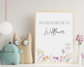 Baby Girl Wildflower, Wildflower Nursery, In a Field of Roses, She Is A Wildflower, Wildflower Field Art, Floral Printe, Wildflower Artful