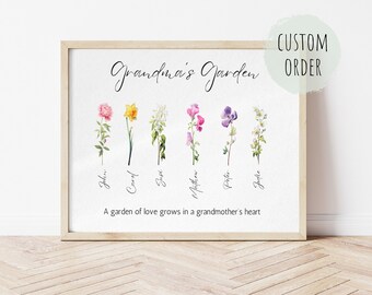 Birth Flower Grandma Print, Birth Flower Gift for Grandma, Grandma's Garden, Personal Birth Flower, BirthMonth Flower, Digital Download