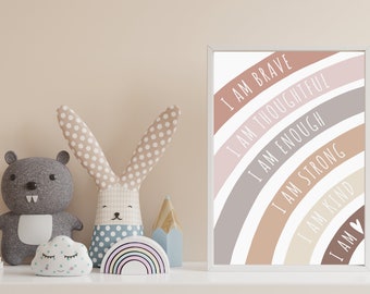 Affirmations for Kids, Rainbow Affirmations Print, Inspirational Nursery Decor, Positive Affirmation Poster, Neutral Decor, Playroom Poster