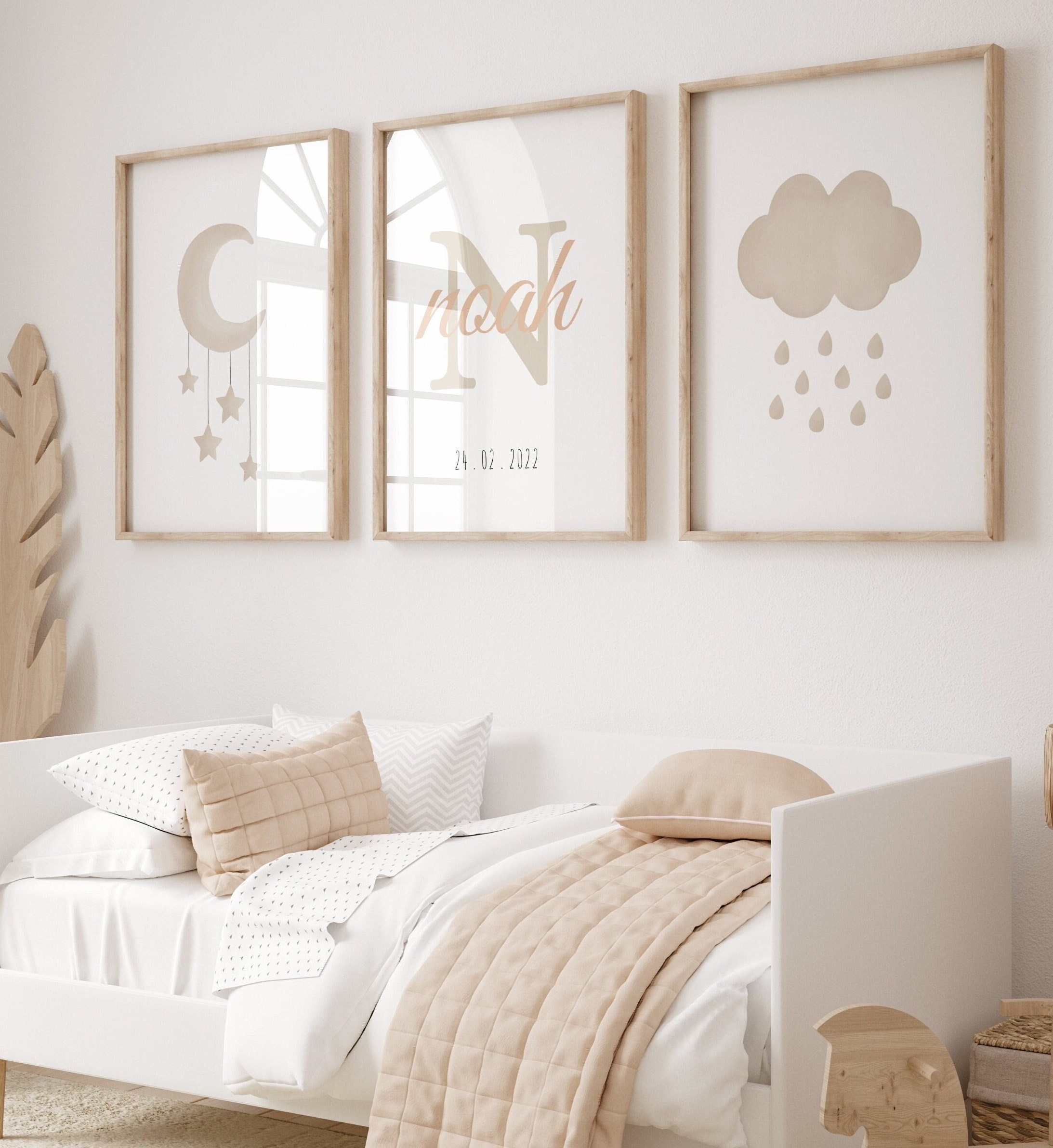 Cloud Moon Stars Boho Nursery Prints, Crib Sign, Newborn Name Sign, Custom Letter Name, Custom Birth Print, Baby Name Sign, Boho Boy Decor