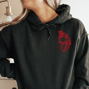 Red Anatomical Heart Hooded Sweatshirt, Heart Anatomy Sweatshirt, Pocket Design, Gift For Nurse Cardiologist Doctor, Medical Illustration