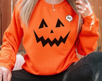 sudadera de halloween jack-o-lantern, sudadera de calabaza de otoño, sudadera de otoño jack-o-lantern, suéter simple de jack-o-lantern