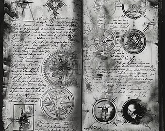 Páginas del libro Necronomicón, recursos para juegos de rol en blanco y negro