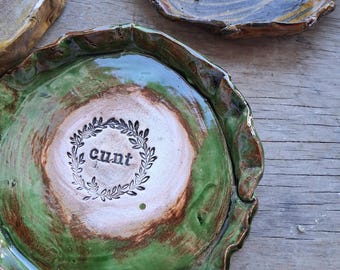 c8nt cake plate ceramic handmade stoneware in ochre, green or brown