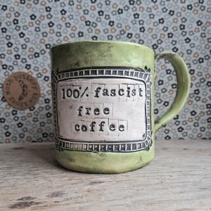 handmade Stoneware rustic coffee mug, 100% f8scist free coffee 3 colours