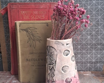 dandelion vase in peach and pink stoneware ceramic pottery