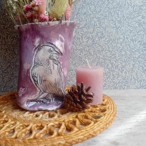 handmade ceramic pottery vase sack pot- purple crow-rustic organic