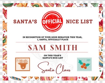 EDITABLE Santa Claus Official Nice List Certificate North Pole Mail Christmas Eve Box Letter From The Desk Of Santa Instant Download