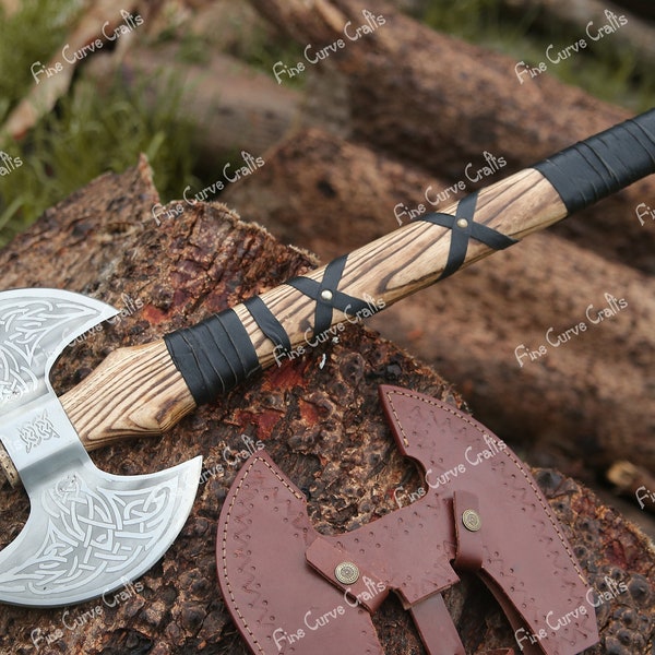 Benutzerdefinierte handgefertigte Kohlenstoffstahl Axt Mittelalterliche Krieger Axt Große dekorative Doppelaxt Kriegsschlacht. Esche Holzgriff Wikinger Axt