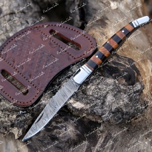 Handmade Damascus Steel Laguiole Pocket Knife: Rosewood Handle