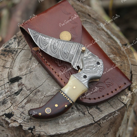 Damascus Pocket Knife Custom Handmade Folding Knife Fixed Etsy