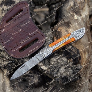 Damasco Coltello pieghevole Coltello da tasca Autentico Damasco Acciaio / Compleanno Sposi di nozze Regali di anniversario per gli uomini