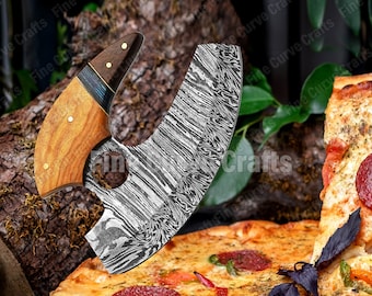 Cuchillo de pizza de acero de Damasco, cortador de pizza, cuchillo forjado a mano, cuchillo Ullu, cuchillos de cocina, cuchillo de pizza de uso doméstico, cuchillo multiusos