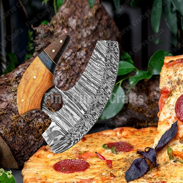 Damascus Steel Pizza Knife, Pizza Cutter, Hand Forged Knife, Ullu Knife, Kitchen Knives, Home Use Pizza Knife, Multi Purpose Knife