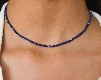 Lapis Lazuli Necklace • Gemstone Beaded Necklace •  Dainty Beaded Necklace • Birthstone Choker • Gift For Her •  Layering Necklace