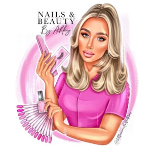 Nail logo, nail tech, nail artist logo, logo design, nail technician logo, business logo, cartoon portrait,cartoon logo, custom cartoon logo
