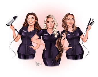 Multiple person logo, beauty salon logo, custom logo, cartoon logo, cartoon logo design, character logo, staff logo, custom cartoon logo