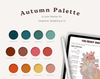 Paleta de otoño, Muestras de color del planificador digital, Paleta de colores de ideas de diseño, Inserciones digitales de notabilidad de GoodNotes, Tableta iPad, Descargar