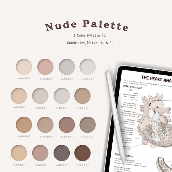 Nude Palette, Digital Planner Color Swatches, Design Ideas Color Palette, GoodNotes Notability, Procreate, Digital Inserts, iPad, Download