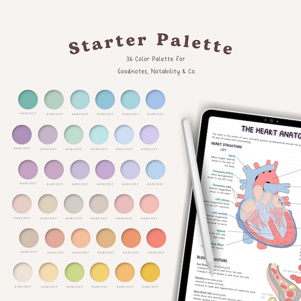 Starter Palette, Digital Planner Color Swatches, Design Ideas Color Palette Pastell, GoodNotes Notability Digital Inserts, iPad, Download