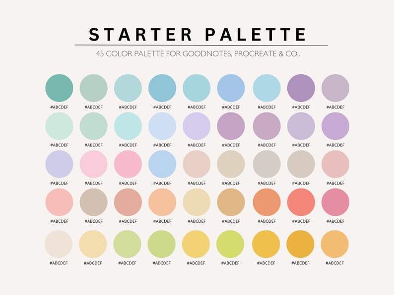 Starter Palette, Digital Planner Color Swatches, Design Ideas Color Palette, Goodnotes