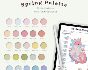 Paleta de primavera, muestras de color para agenda digital, paleta de colores de ideas de diseño, GoodNotes Notability, Procreate, insertos digitales, iPad, descarga
