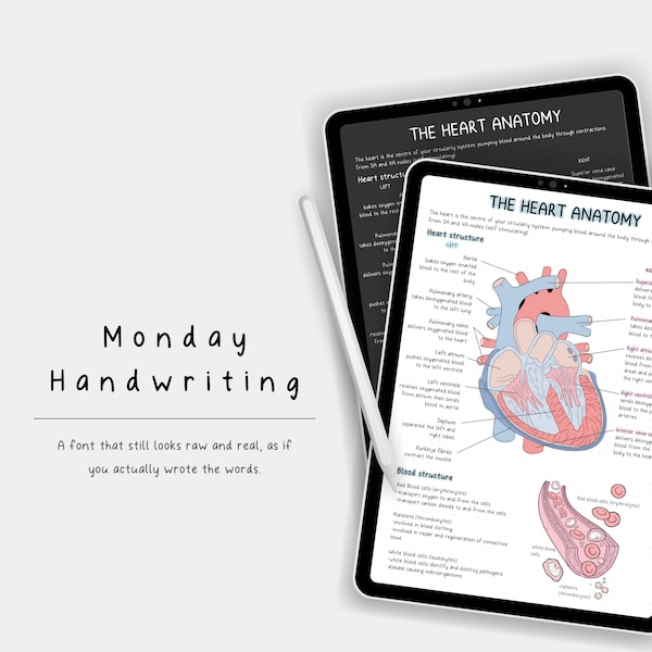 Handgeschreven lettertype voor digitale planners en studentennotities, schattig en netjes handschriftlettertype voor Goodnotes, Notability en co.