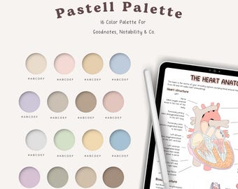 Paleta de colores pastel, muestras de colores para agenda digital, ideas de diseño de colores, GoodNotes Notability, Procreate, insertos digitales, iPad, descarga