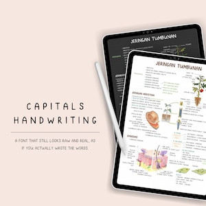 Fuente de mayúsculas manuscritas para planificador digital y toma de notas de estudiantes, fuente de escritura linda y ordenada para Goodnotes, Notability y compañía.