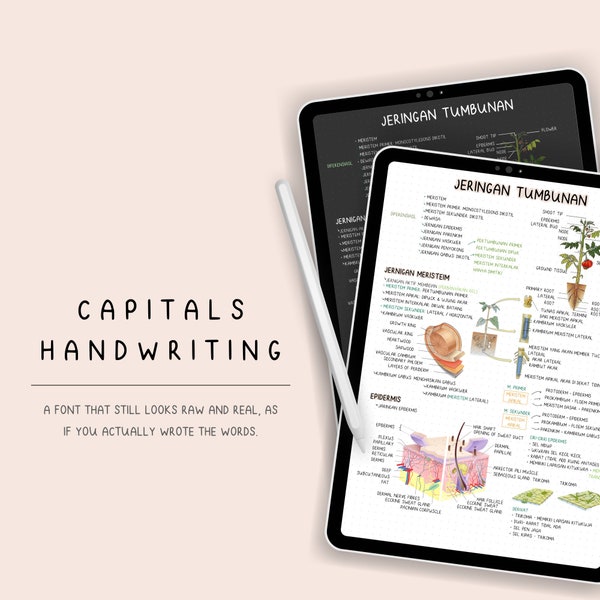 Handwritten Capitals Font for Digital Planner and Student Note Taking, Cute and Neat Handwriting Font for Goodnotes, Notability and co.