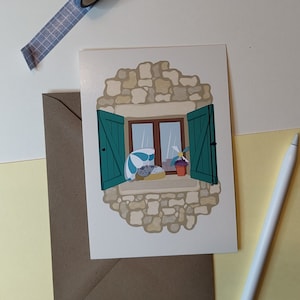 Carte postale A6 chat, campagne, illustration
