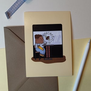 A6-Postkarte Café, Stadt, Illustration