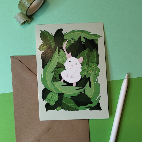 Carte postale A6 animaux, rongeur, nature, rat, illustration