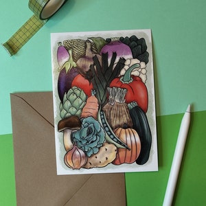 Carte postale A6  légumes illustration correspondance papeterie