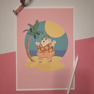 Illustration A5 A4 A3 summer vacation, beach, palm tree