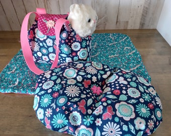 Kids Fabric Fully Lined Purse with Plush Dog or Cat, Pillow and Blanket