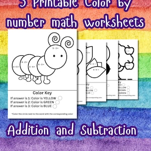 Color By Number Math Worksheets: Addition & Subtraction (PDF Printable Worksheets)