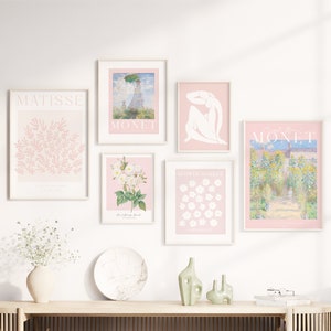 Set of 6 Pale Pink Gallery Wall Set, Monet Print Set, Matisse Print, Flower Market Print, Vintage Flower Print, Exhibition poster