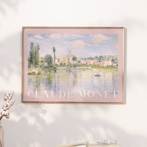 Monet Horizontal Poster, Pastel Pink Monet Poster, Monet Landscape, Classic Painting Poster, Exhibition Poster, Printable Wall Art
