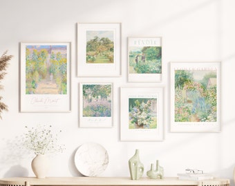 Set of 6 Monet Pink Wall Art Prints, Printable Wall Art Download, Claude Monet Poster Set, Digital Minimalist Gallery Wall Art