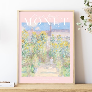Descarga de impresión de Monet, cartel de Monet rosa pastel, cartel de pintura clásica, cartel de exposición, arte de pared imprimible, cartel del museo